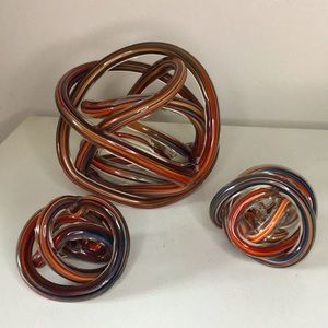 Set Of 3 Vintage Murano Hand Blown Infinity Knot Glass Accents